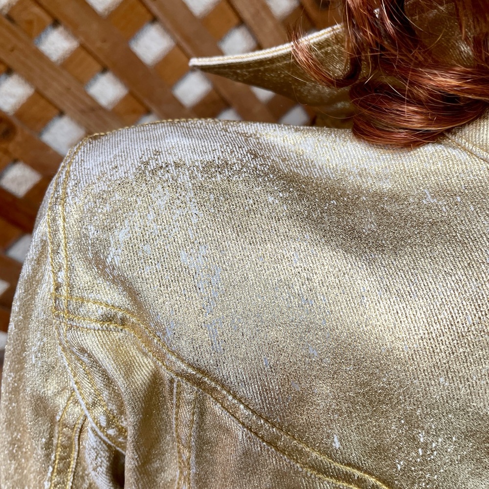 GUESS Unique GOLD Coated JEAN JACKET Size M As-Is New With Defects - Picture 7 of 16
